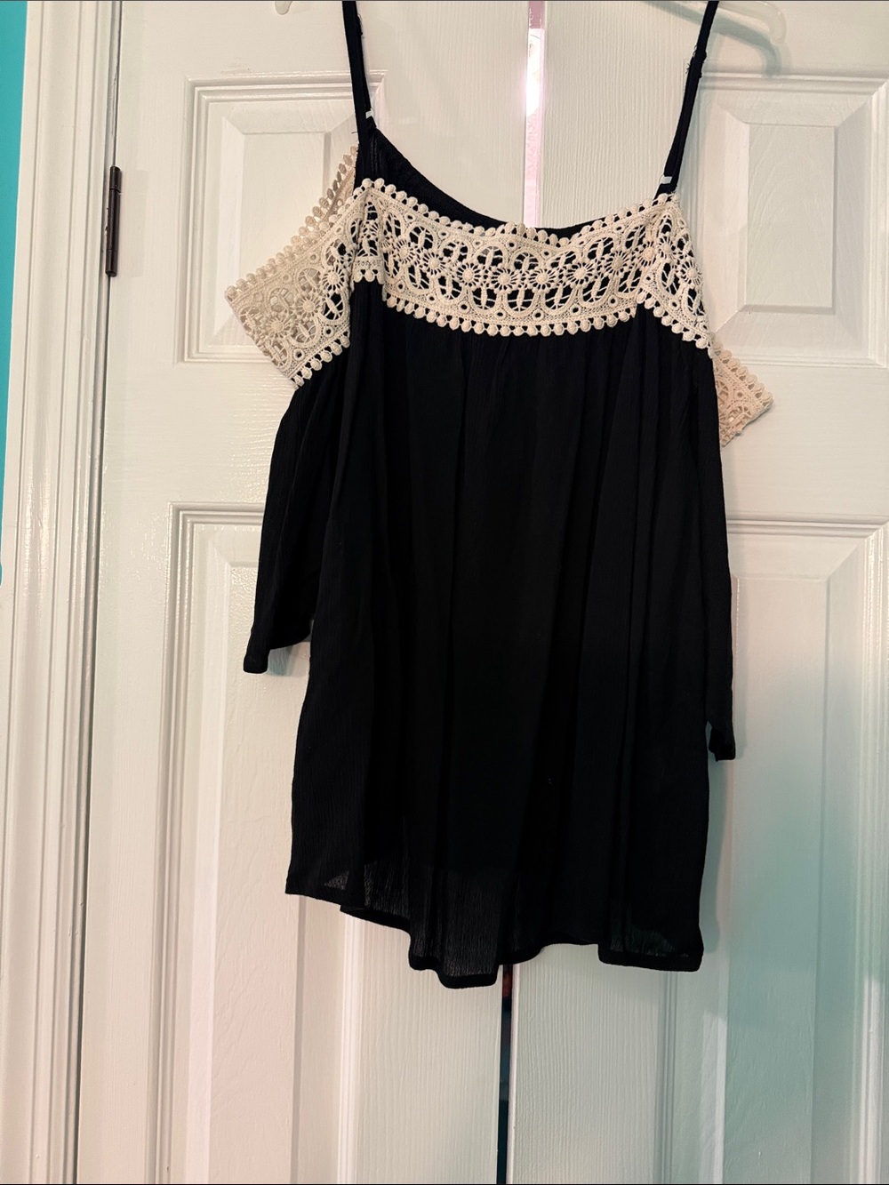Xhilaration Black Camisole with Cream Crochet Yoke